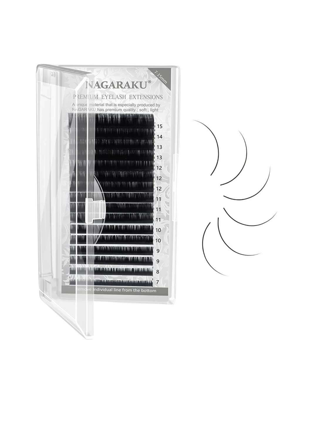 

NAGARAKU Premium Classic 16 Rows Tray 7-15mm False Eyelash Extensions - Curl-LC 0.15, Black