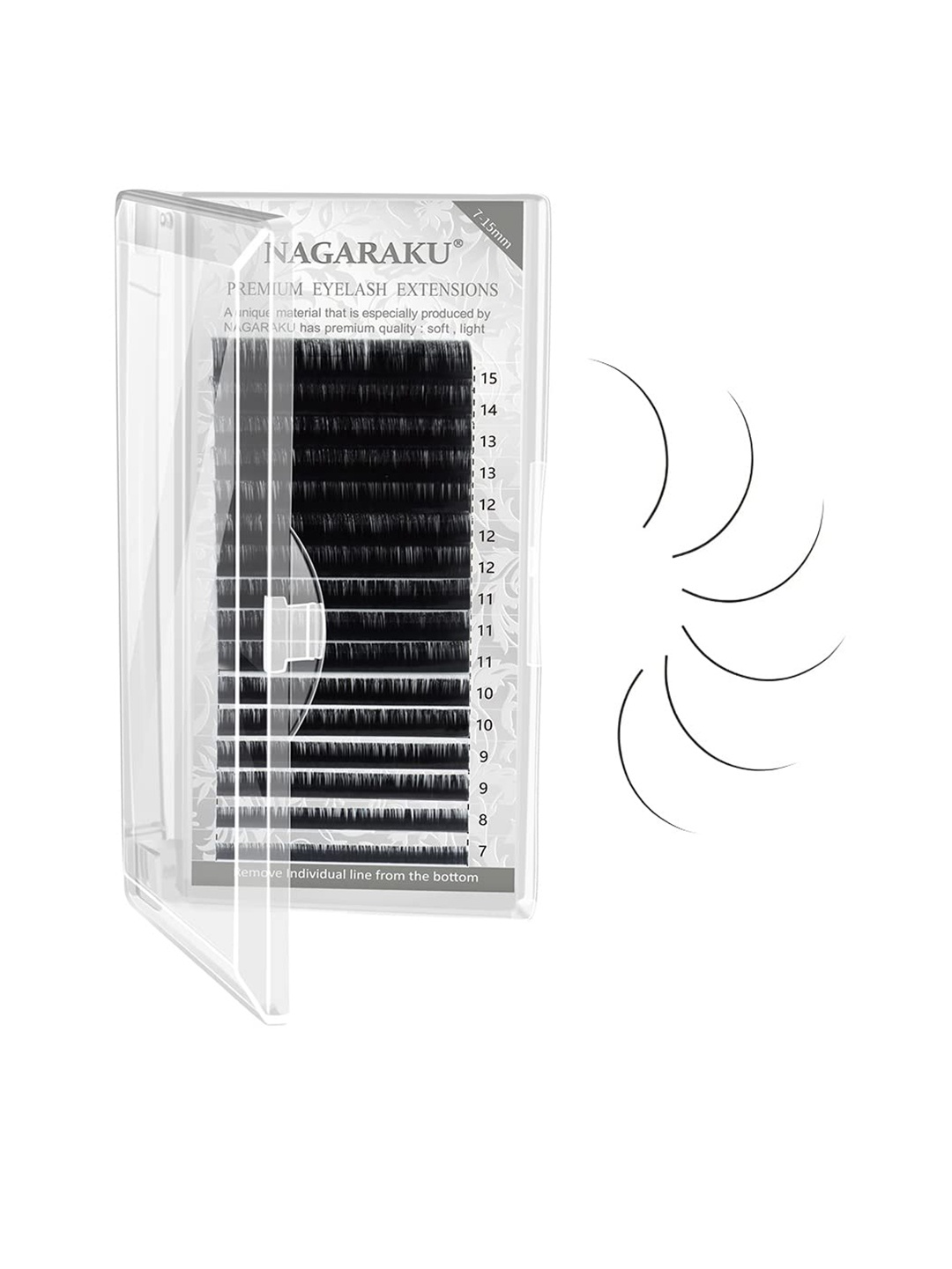 

NAGARAKU Premium Classic 16 Rows Tray 7-15mm False Eyelash Extensions - Curl-N 0.12, Black