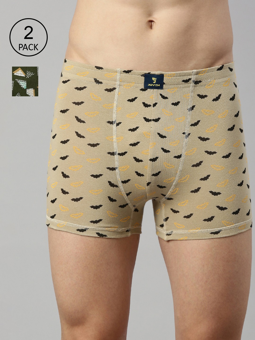 

Joven Men Pack Of 2 Printed Pure Cotton Trunks 2TAOP-C8, Olive