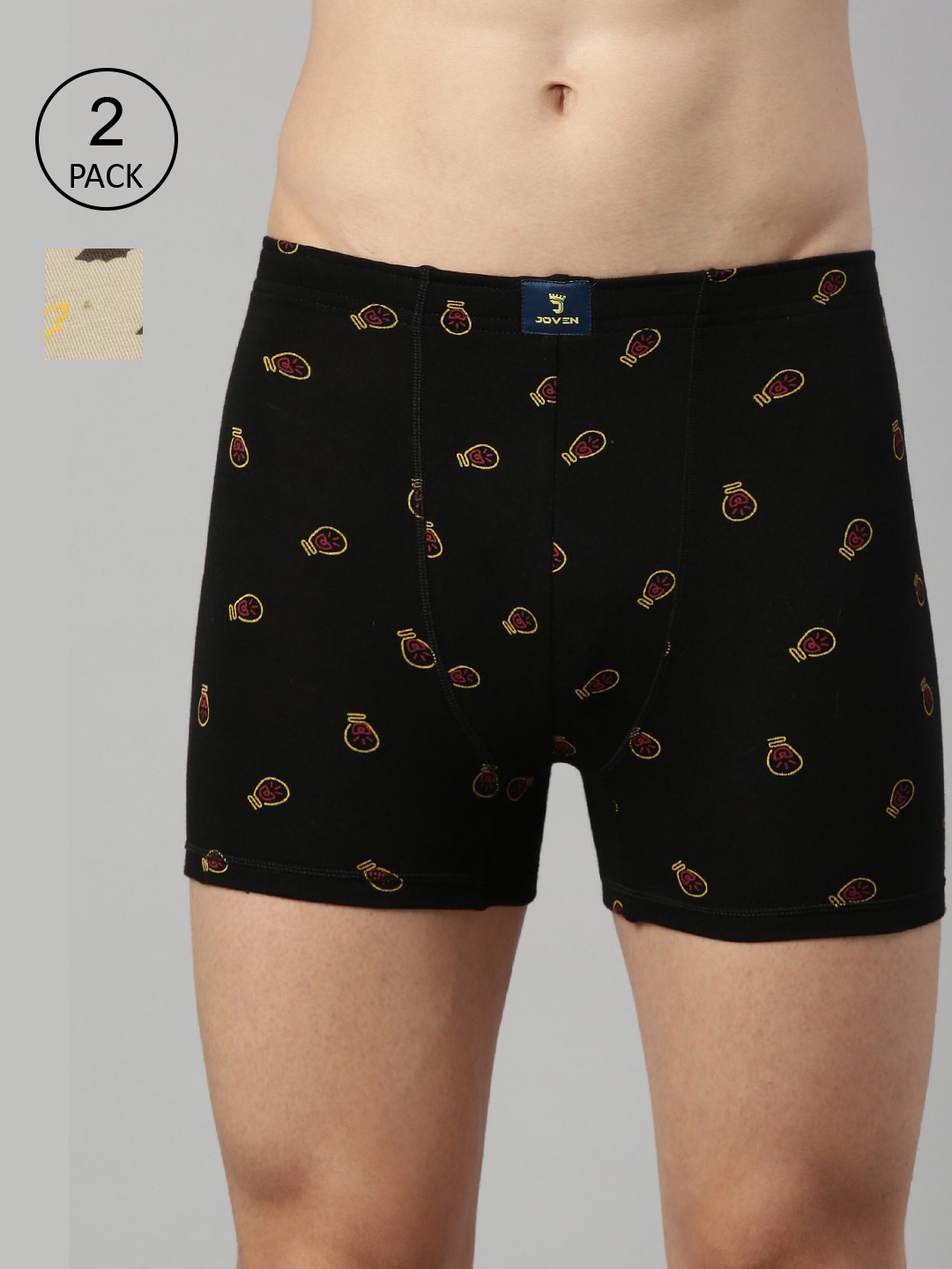 

Joven Men Pack Of 2 Black & Beige Printed Cotton Trunks