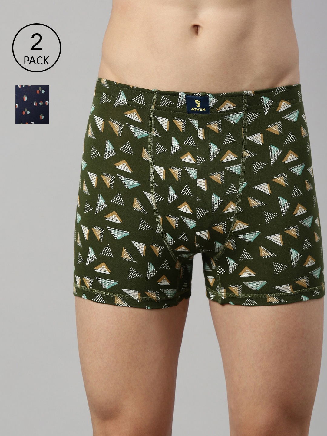 

Joven Men Olive Green & Navy Blue Pack Of 2 Printed Cotton Trunks 2TAOP-C4