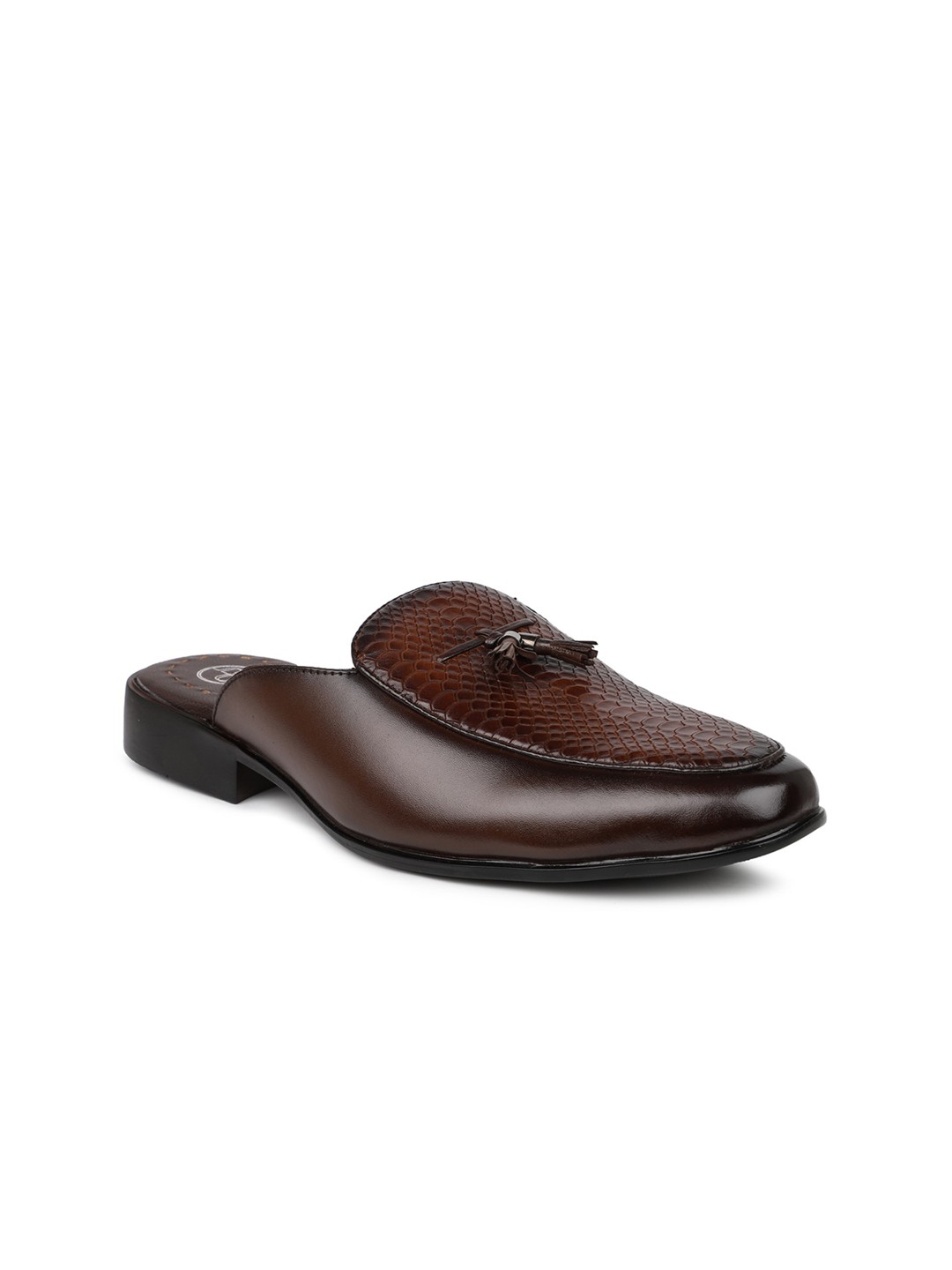 

PRIVO Men Brown Textured Leather Loafers