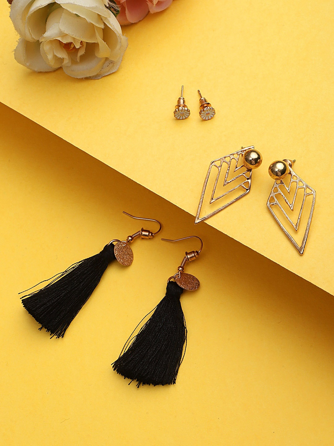 

KACY Set Of 3 Gold-Toned Geometric Drop Earrings
