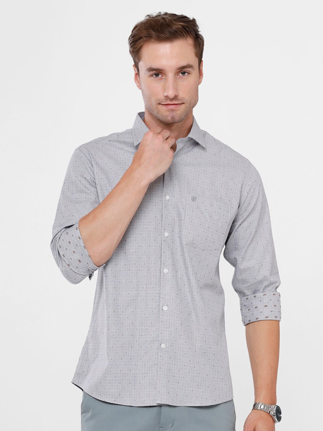 

Linen Club Men Grey Printed Casual Shirt
