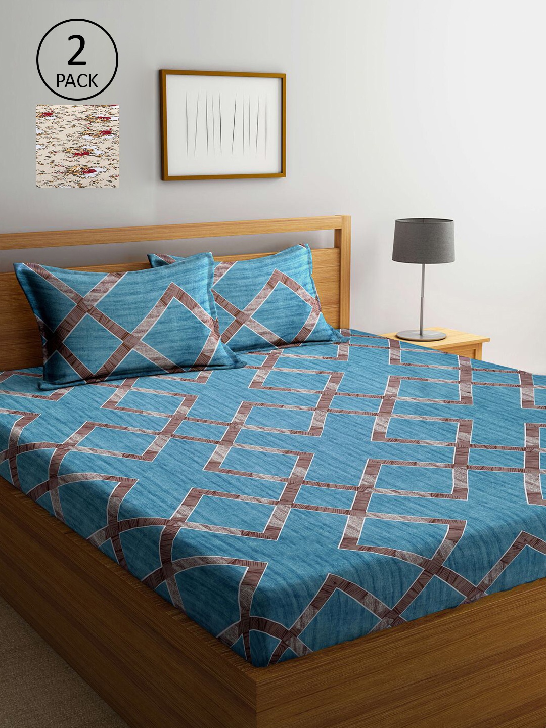 

KLOTTHE Multi Coloured 210 TC Printed Set of 2 King Cotton Bedsheet with 4 Pillow Covers