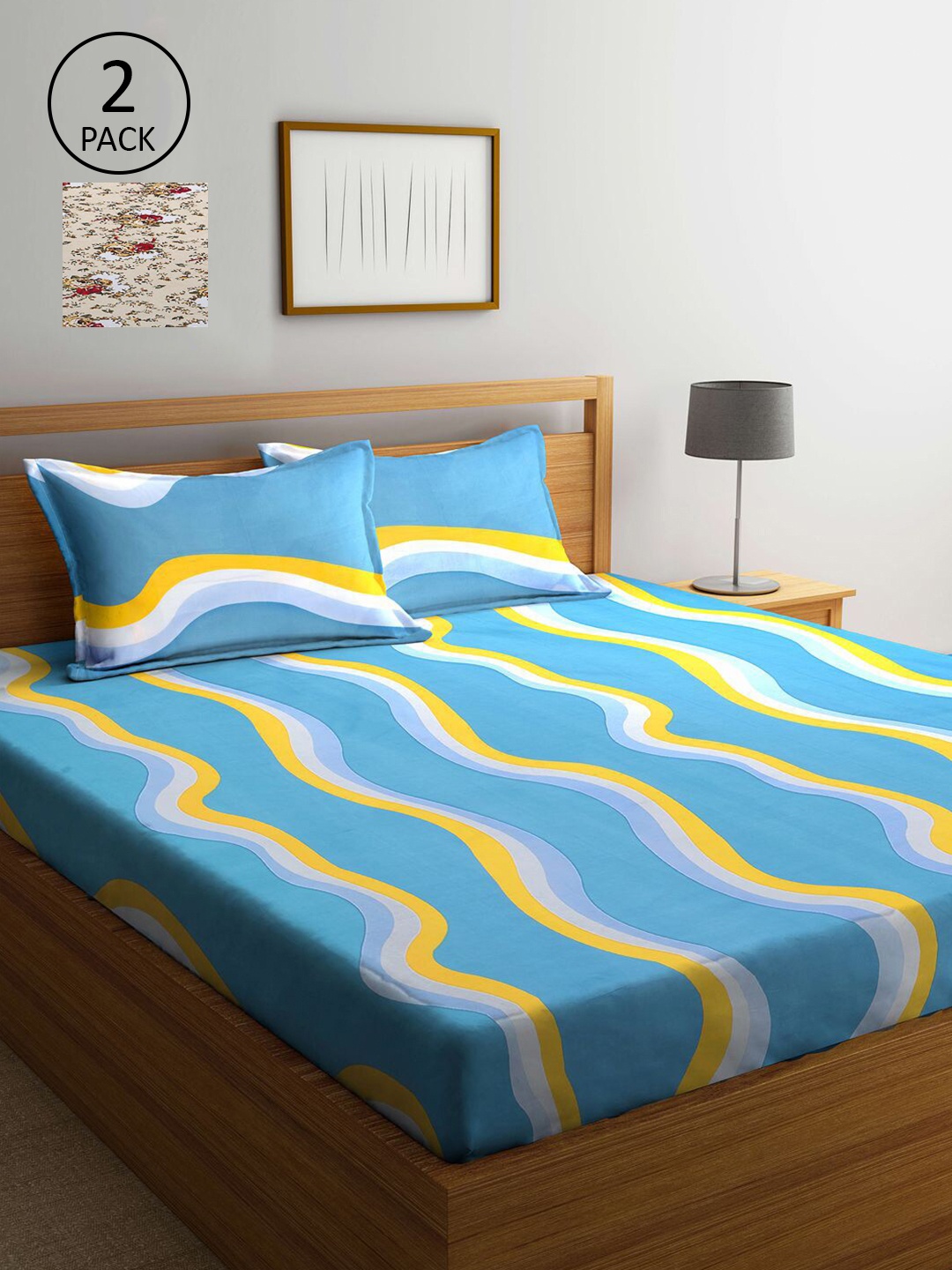 

KLOTTHE Multi Coloured 210 TC Printed 2 King Cotton Bedsheet with 4 Pillow Covers