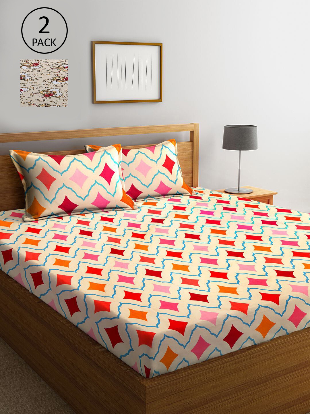 

KLOTTHE Multi Coloured 210 TC Printed Set of 2 King Cotton Bedsheet with 4 Pillow Covers