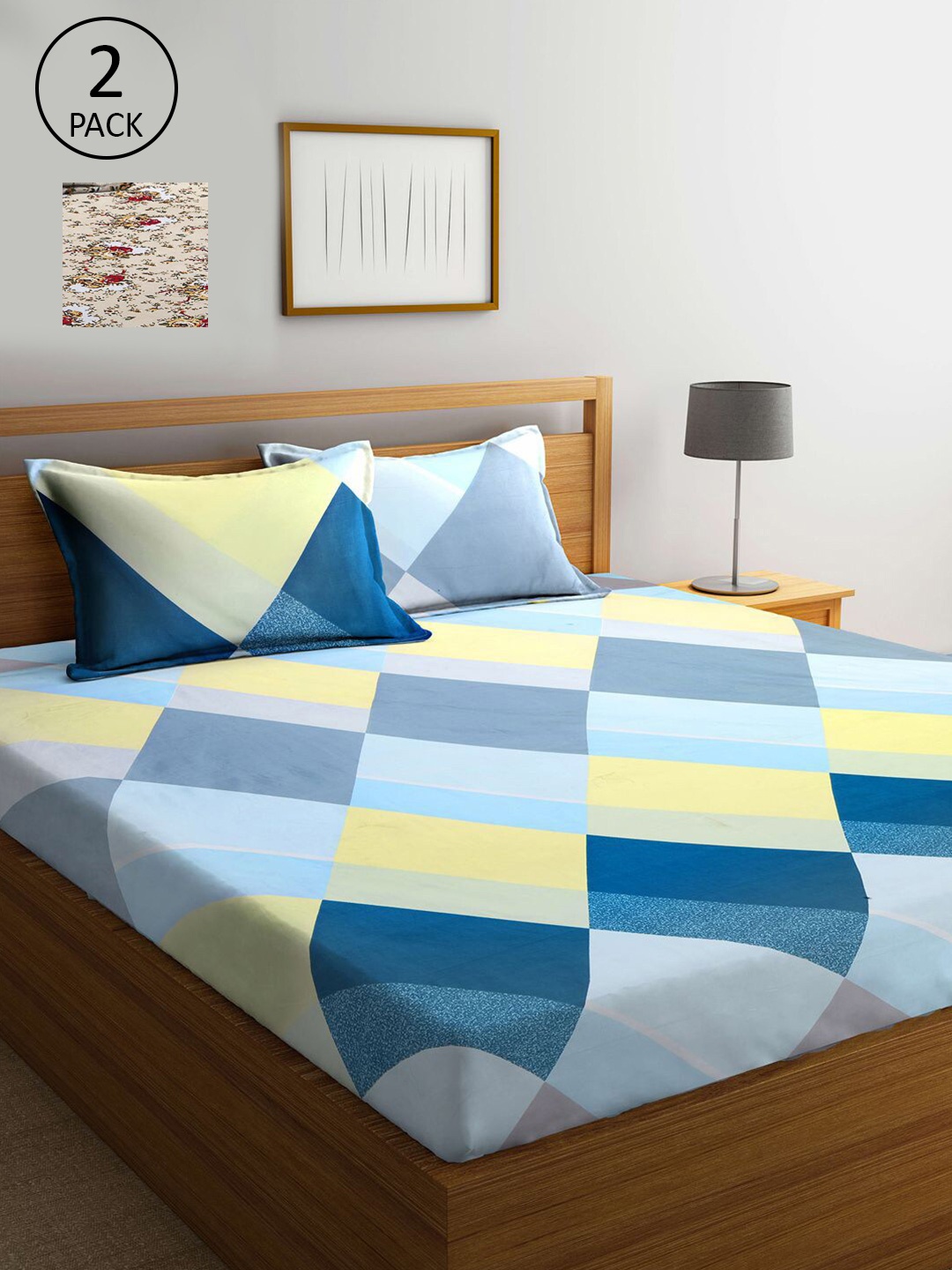 

KLOTTHE Multi Coloured 210 TC Printed Set of 2 King Cotton Bedsheet with 4 Pillow Covers