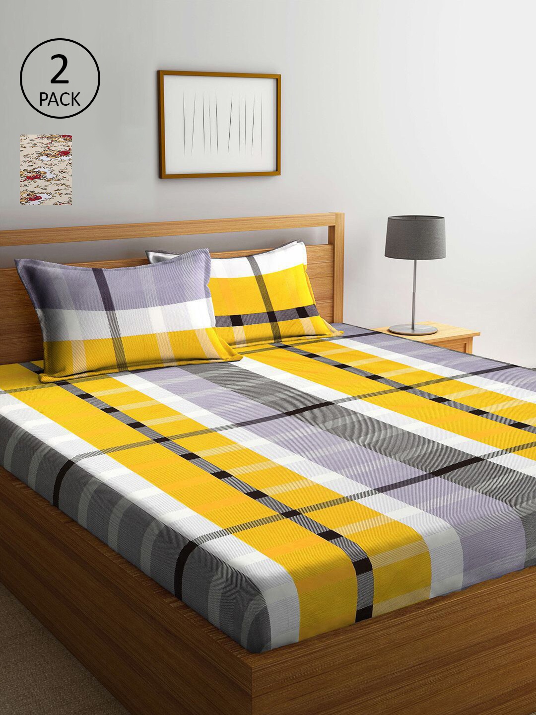 

KLOTTHE Beige & Grey Printed 210 TC 2 King Bedsheet with 4 Pillow Covers