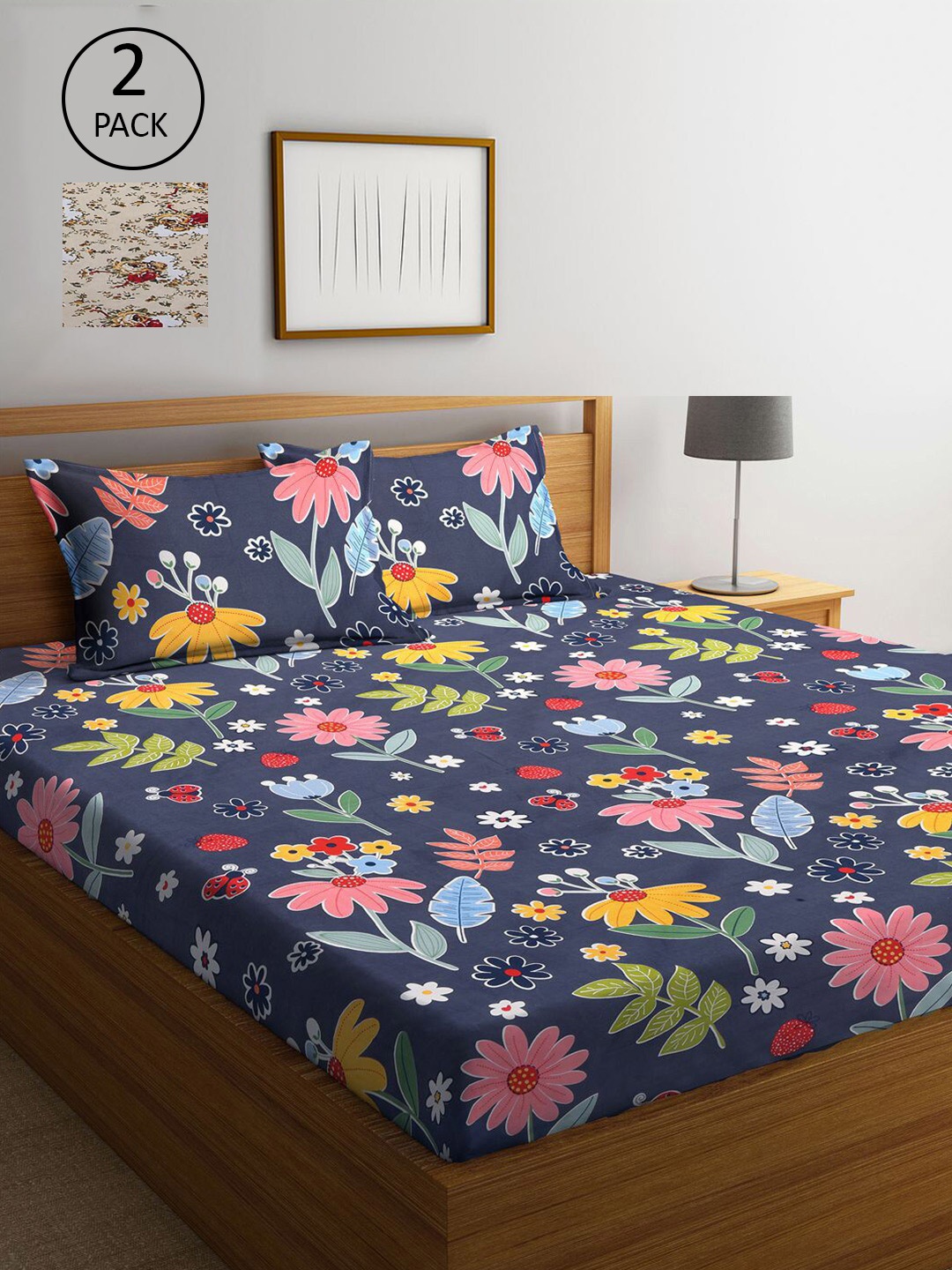 

KLOTTHE Multi Coloured 210 TC Printed 2 King Cotton Bedsheet with 4 Pillow Covers