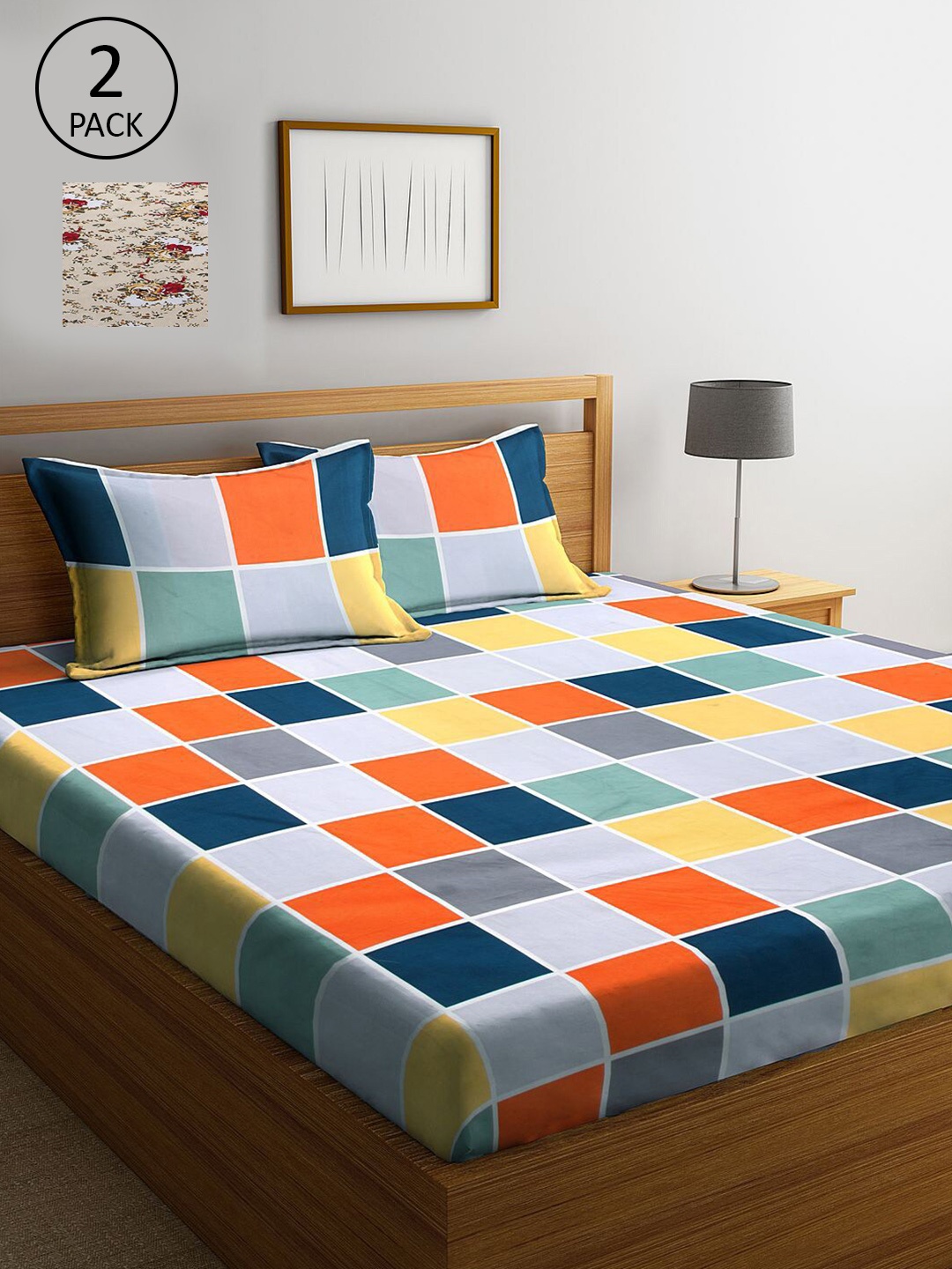 

KLOTTHE Multi Coloured 210 TC Printed 2 King Cotton Bedsheet with 4 Pillow Covers