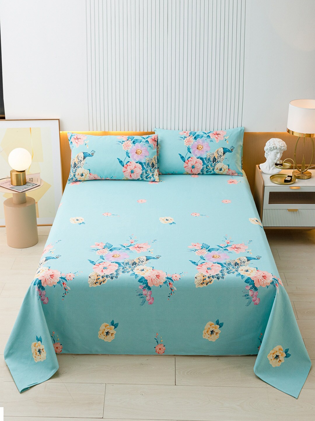

JC Collection Blue & Pink Floral King Bedsheet
