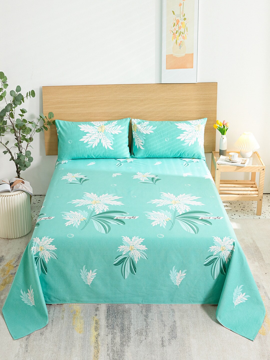 

JC HOME Green & White 144 TC Printed Queen Cotton Bedsheet