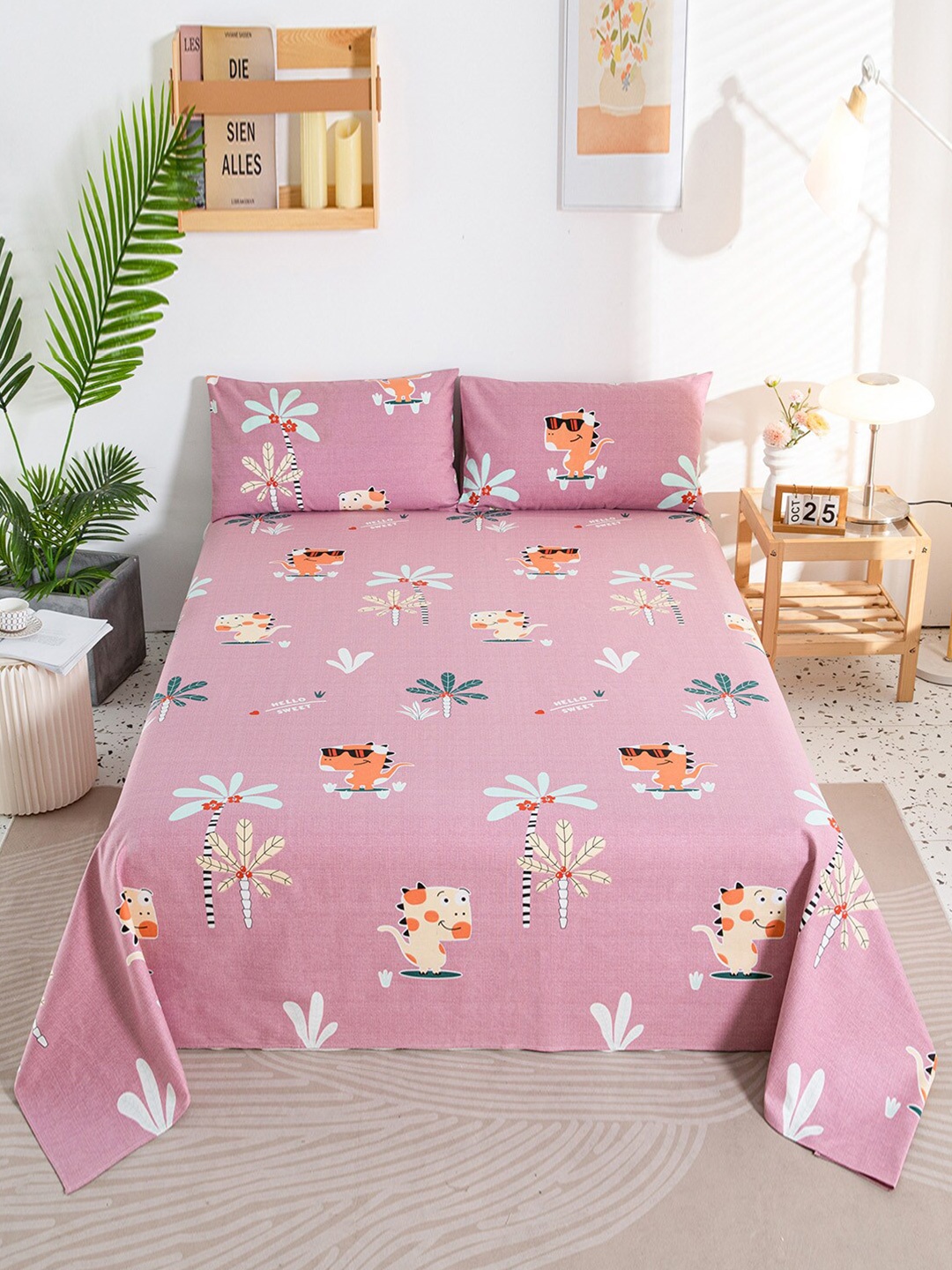 

JC Collection Pink & Orange 144 TC Printed King Cotton Bedsheet