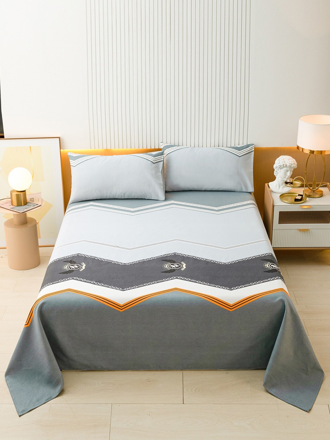 

JC HOME Grey Conversational King Bedsheet with Pillow Covers