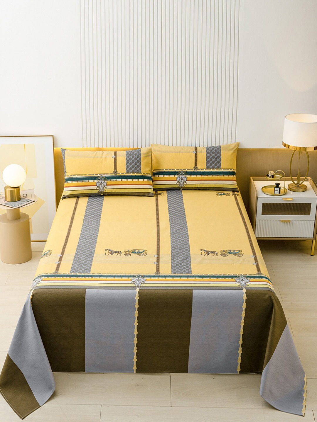 

JC Collection Yellow & Grey 144 TC Printed Single Cotton Bedsheet