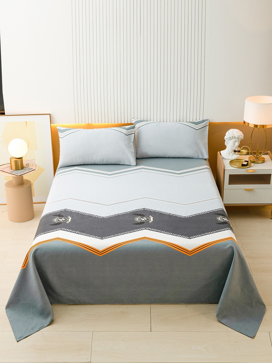 

JC HOME Grey & White 144 TC Printed Single Cotton Bedsheet