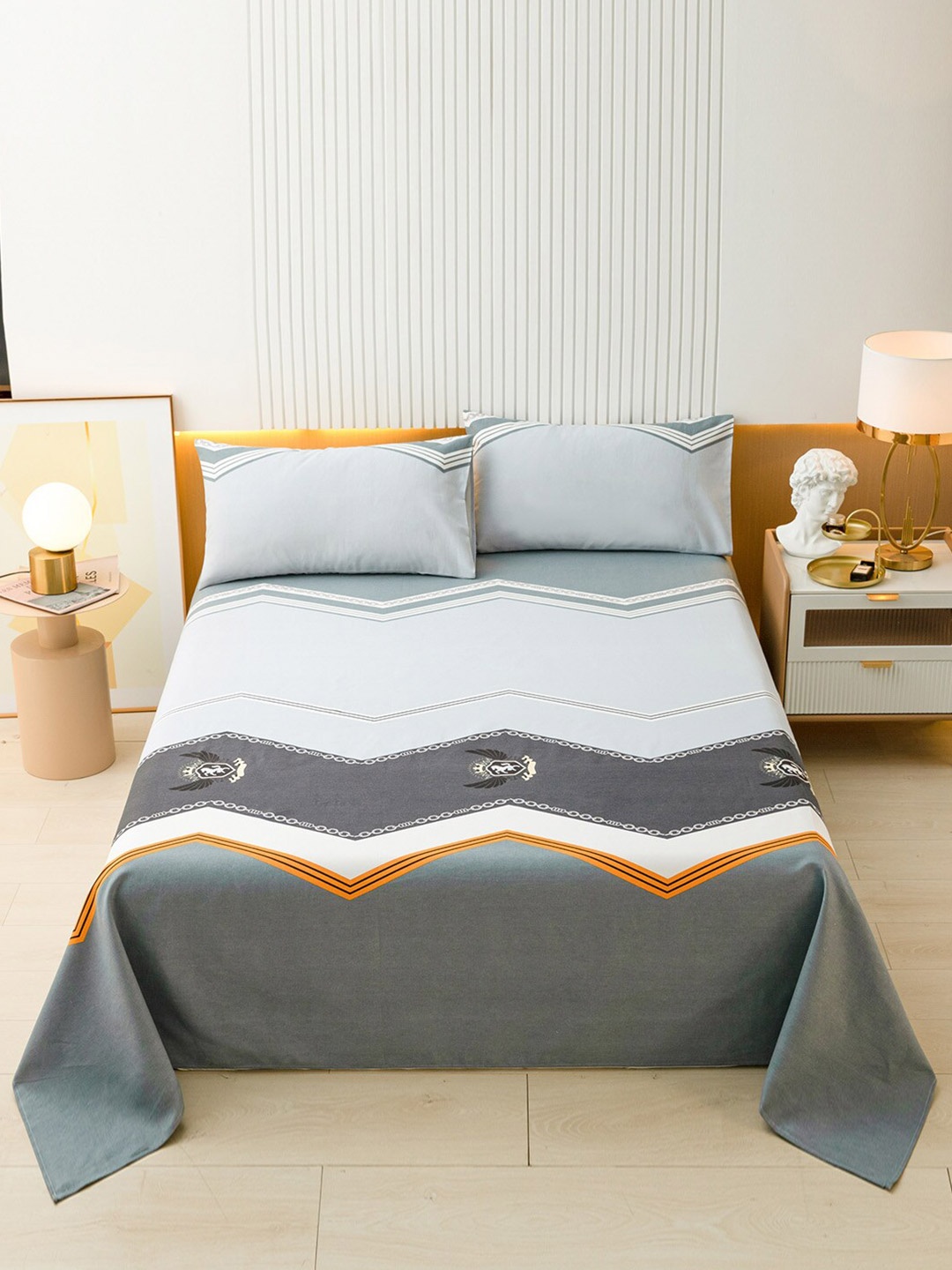 

JC HOME Grey 144 TC Printed King Cotton Bedsheet with 2 Pillow Covers
