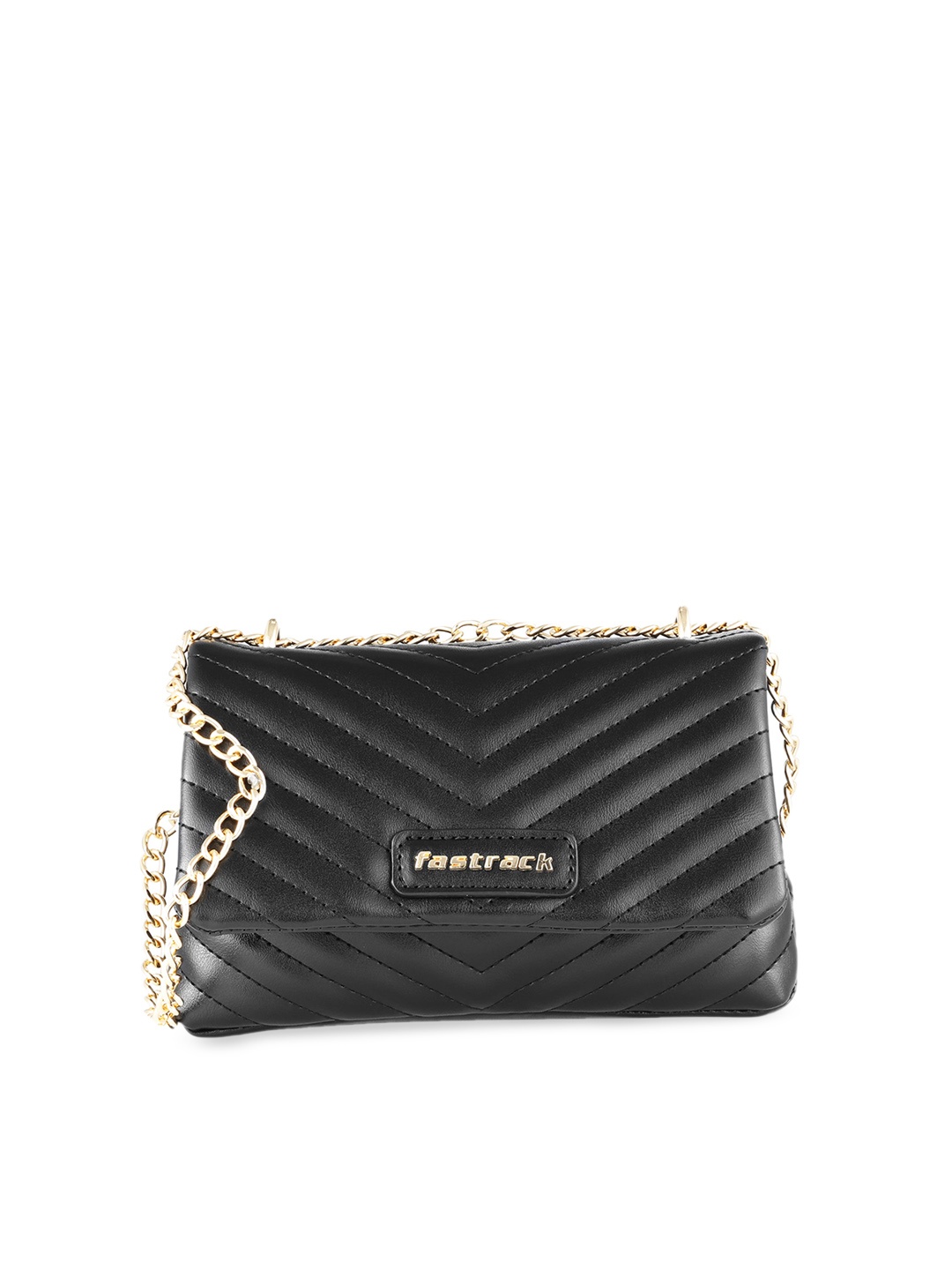 

Fastrack Black Textured PU Structured Sling Bag with Quilted