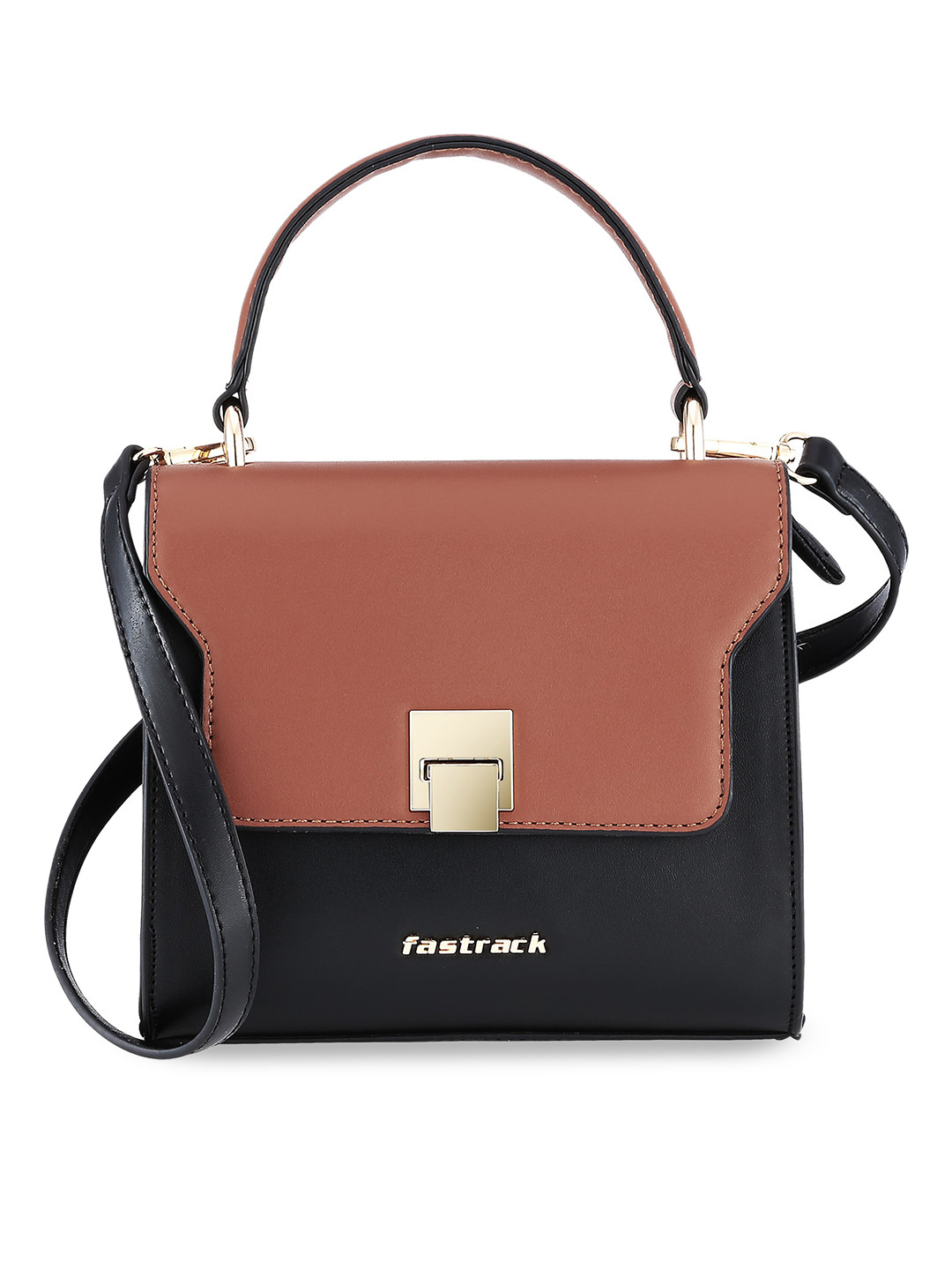 

Fastrack Black Colourblocked PU Structured Satchel
