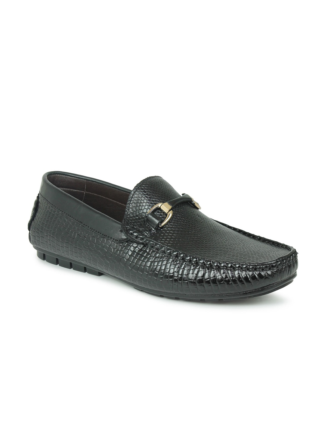 

PRIVO by Inc.5 Men Black Woven Design Leather Loafers