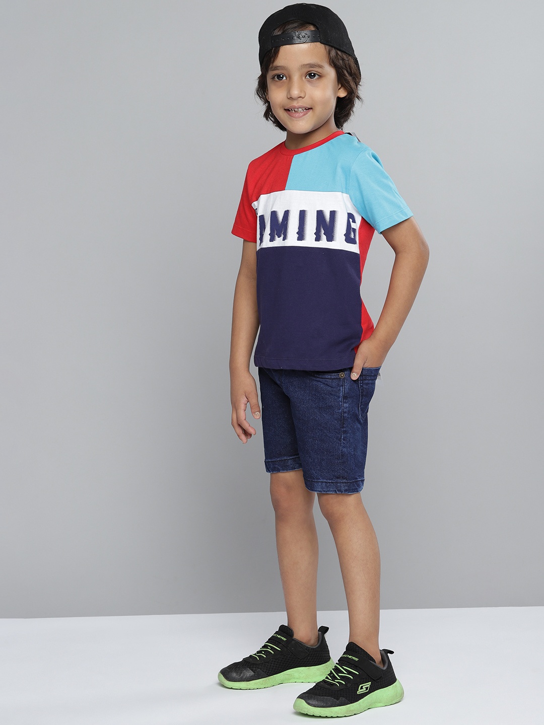 

YK Boys Navy Blue Solid Denim Shorts