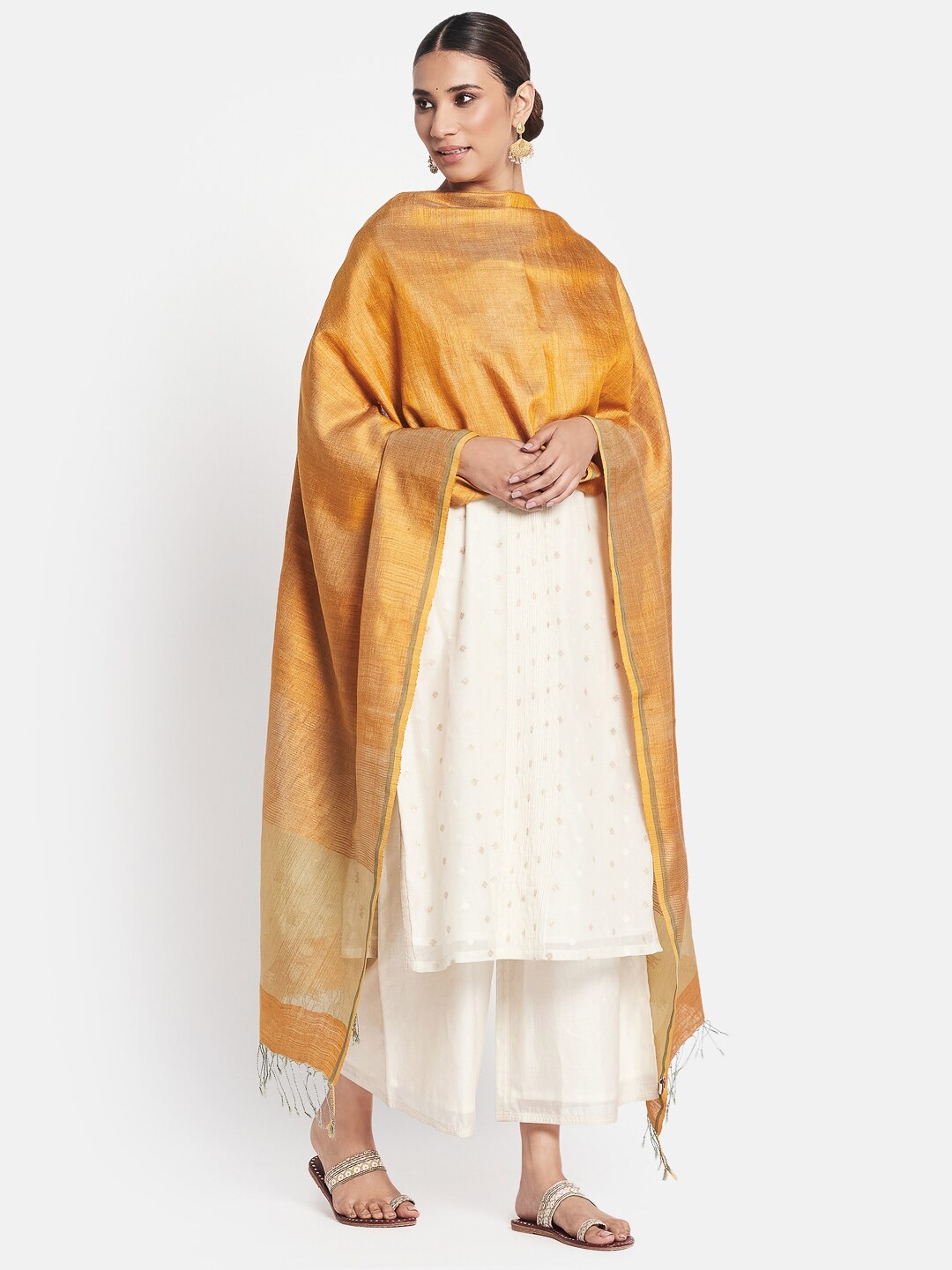 

Fabindia Mustard Woven Design Pure Silk Dupatta