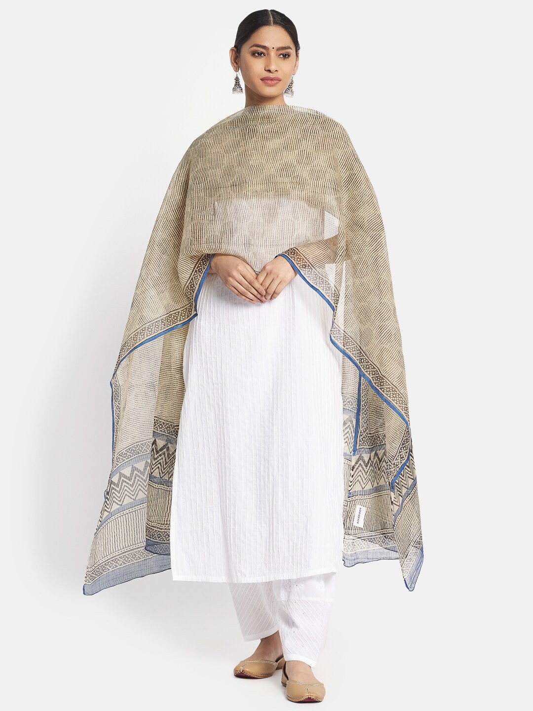 

Fabindia Black & Blue Striped Cotton Silk Dupatta