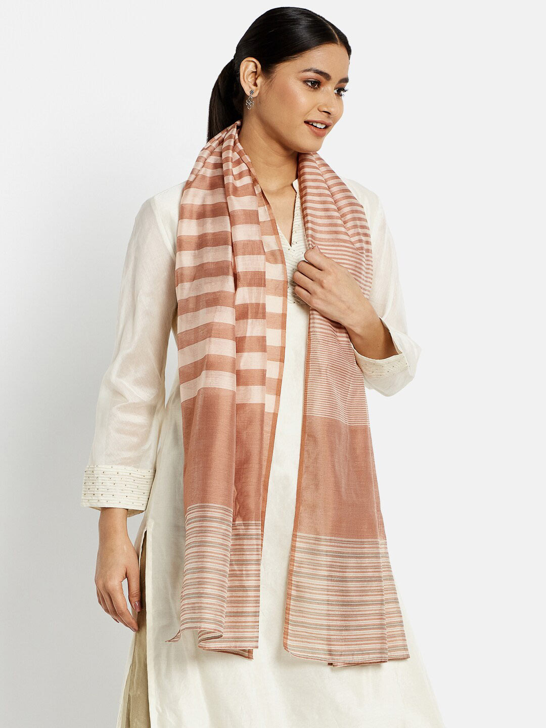 

Fabindia Women Brown Striped Stole