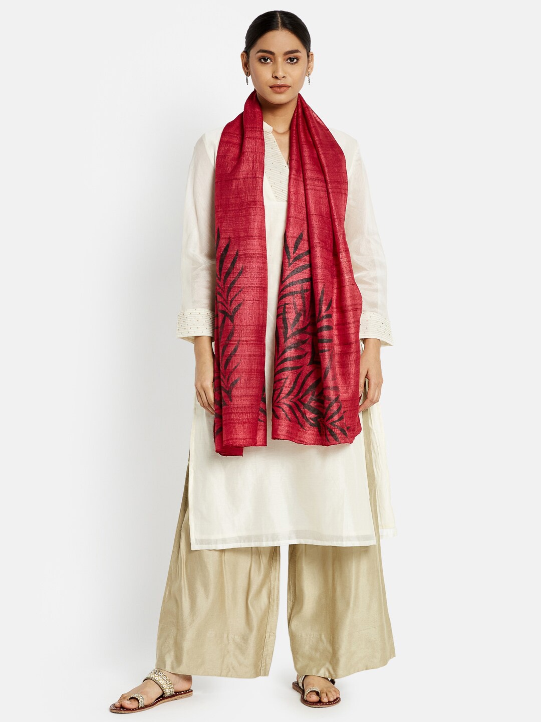 

Fabindia Women Maroon Printed Stole
