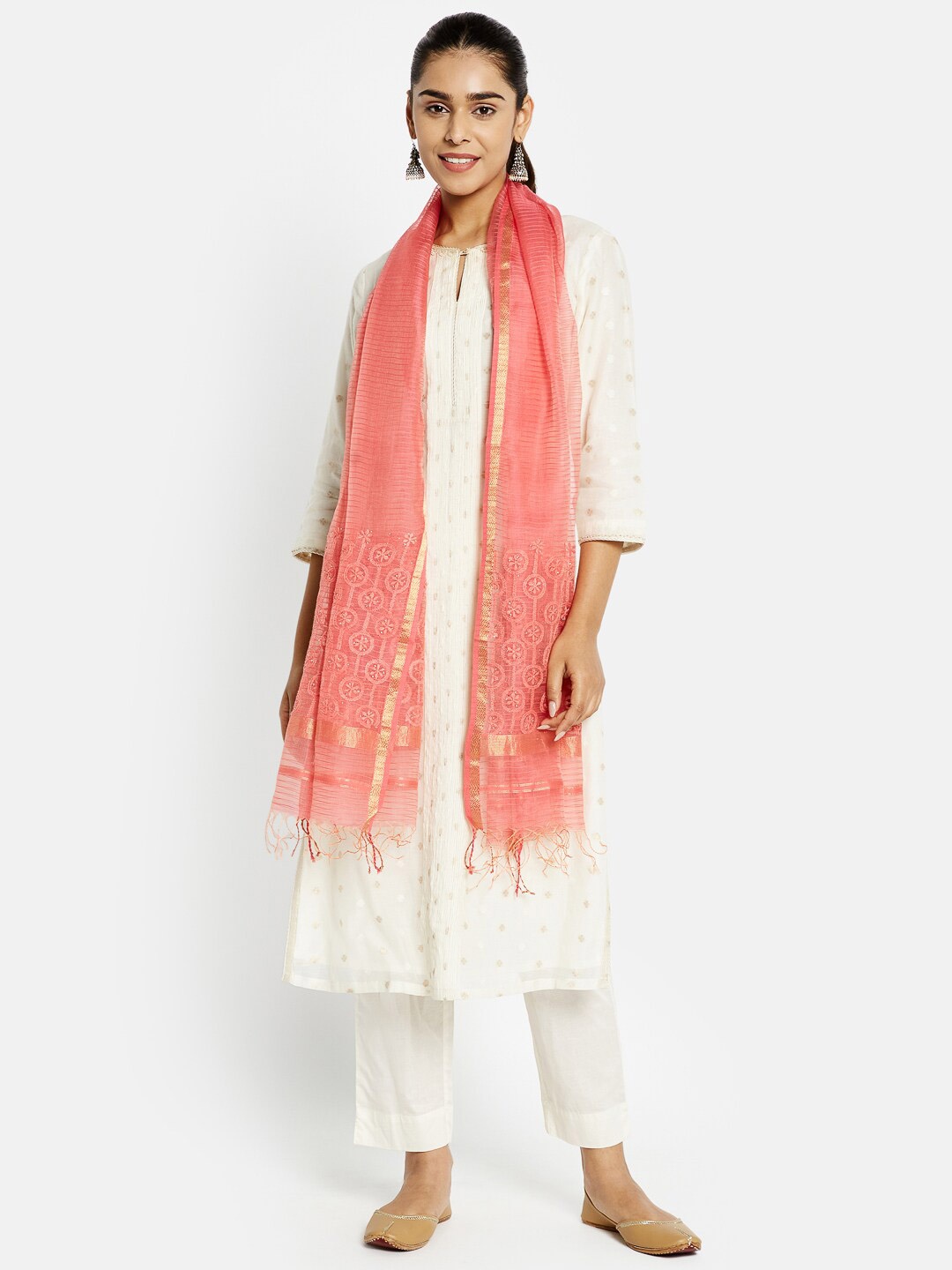 

Fabindia Women Pink & Gold-Toned Embroidered Stole