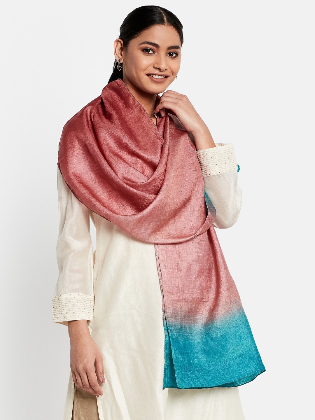 

Fabindia Women Pink & Blue Silk Ombre Stole