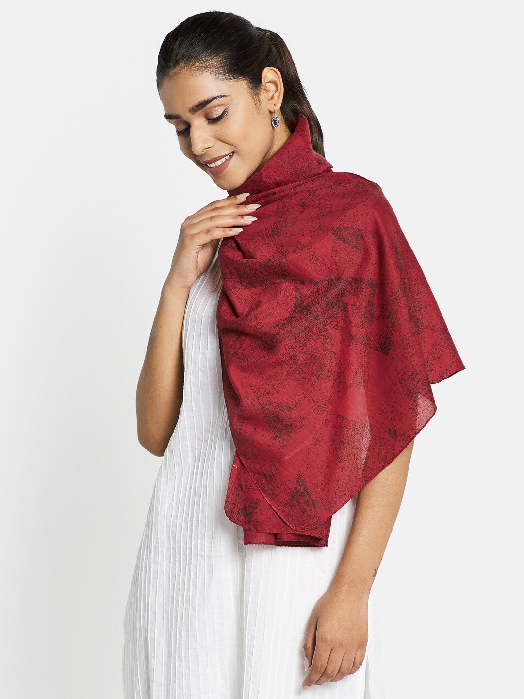

Fabindia Women Maroon & Black Printed Stole