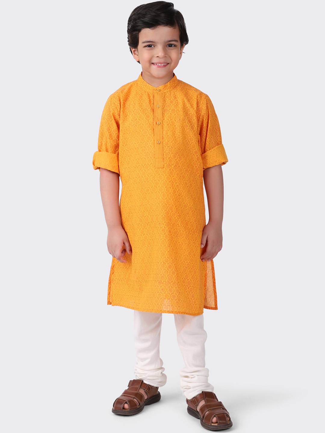 

Fabindia Boys Yellow Floral Printed Kurta