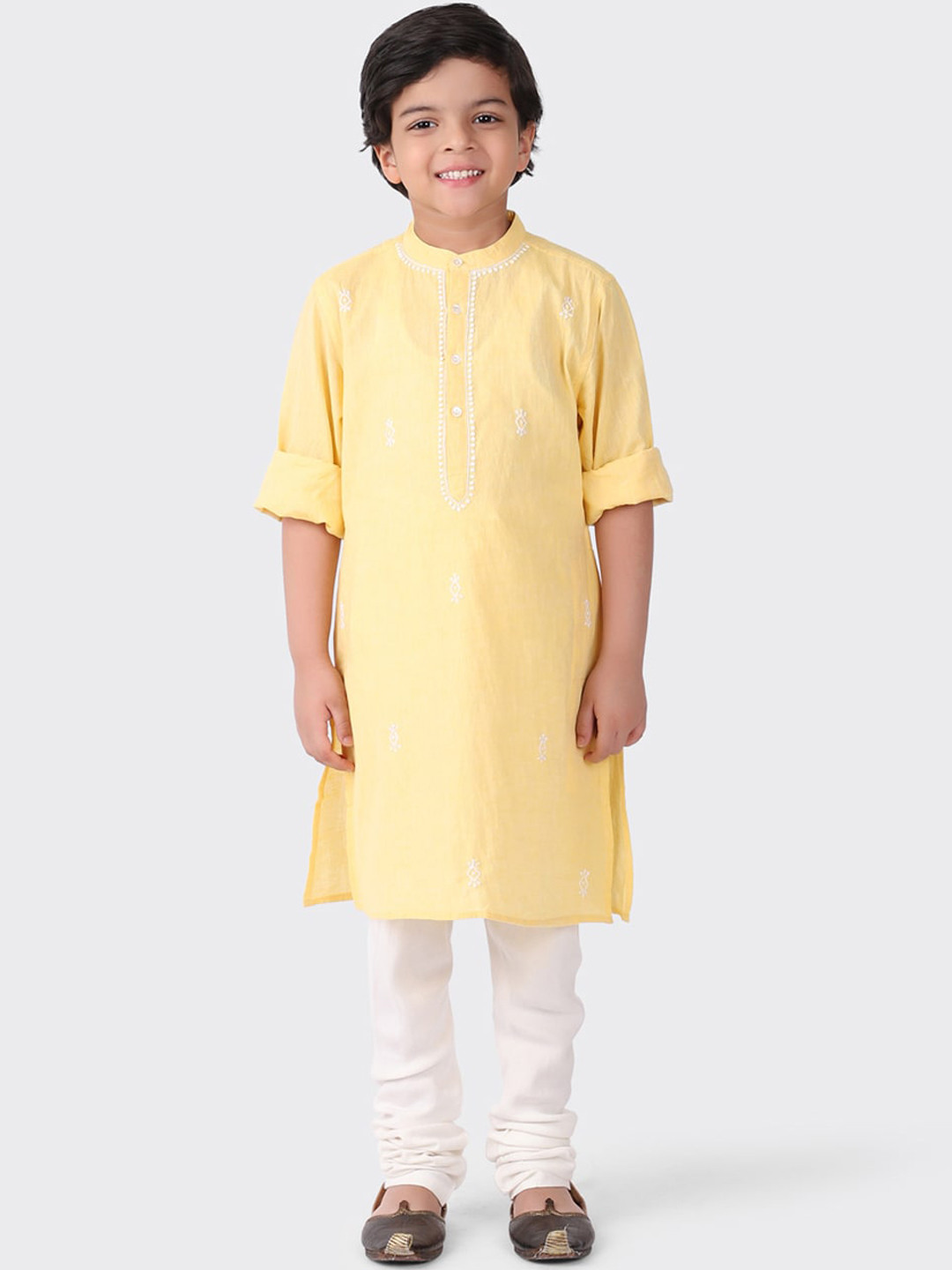 

Fabindia Boys Yellow Ethnic Motifs Embroidered Thread Work Kurta