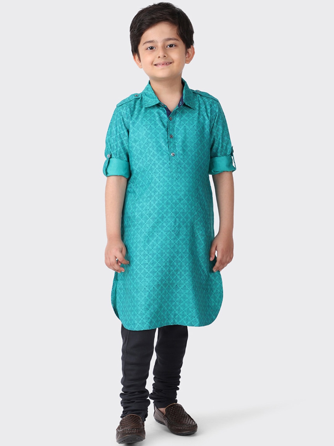 

Fabindia Boys Green Geometric Printed Pathani Kurta