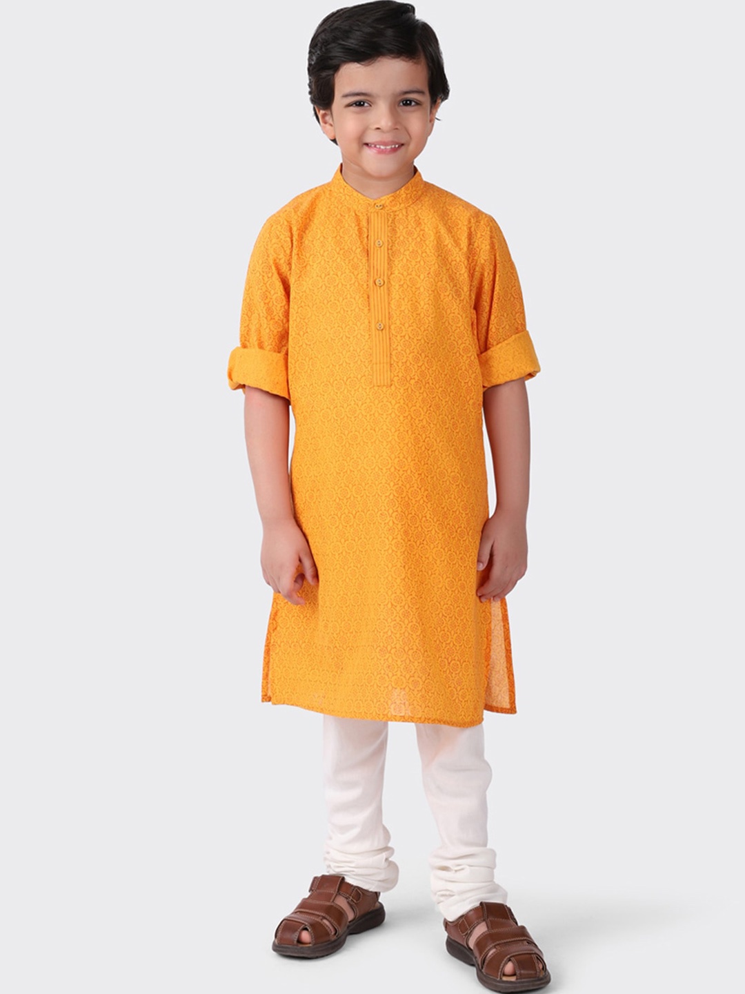 

Fabindia Boys Yellow Ethnic Motifs Printed Kurta