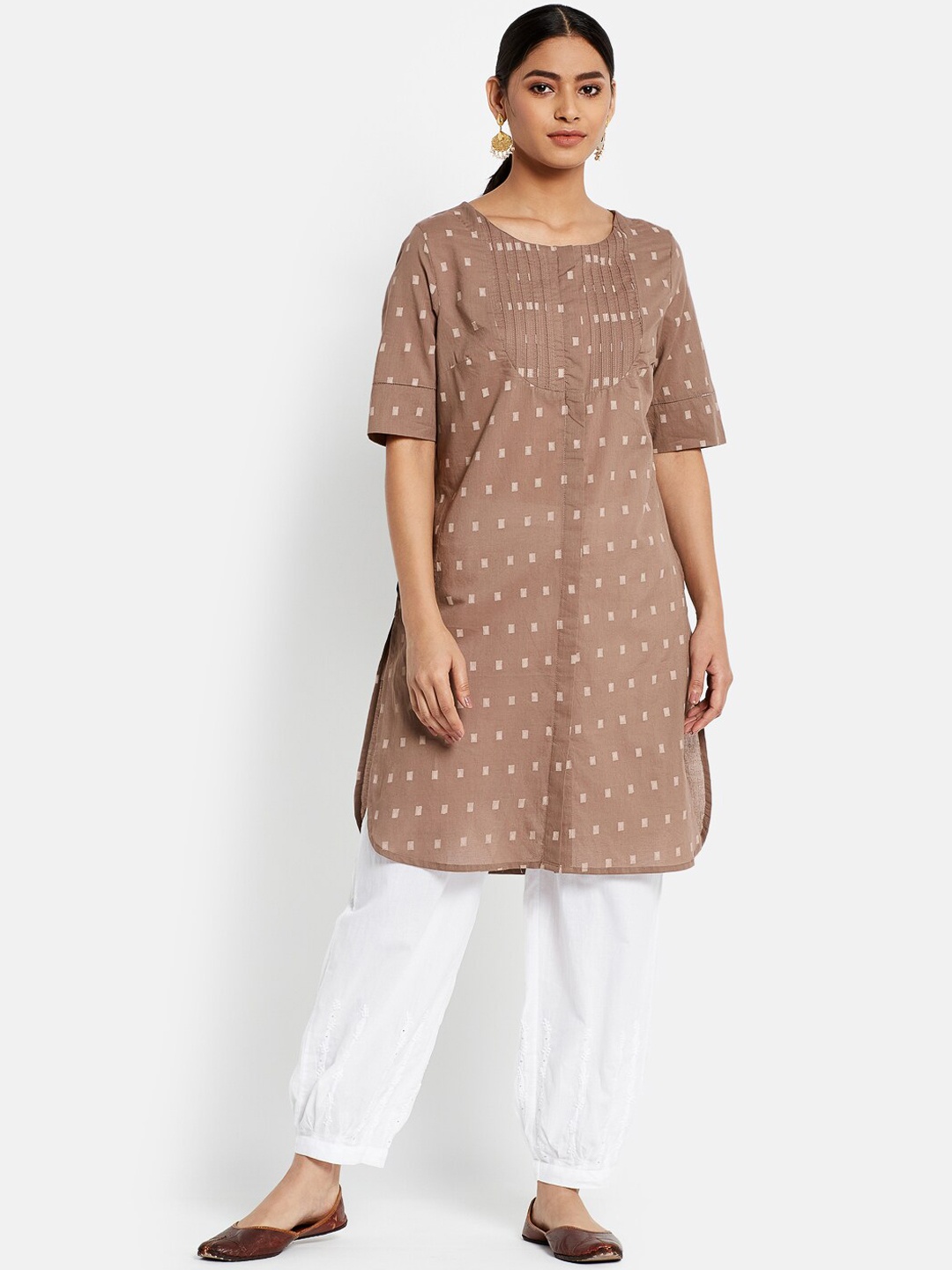 

Fabindia Women Brown Geometric Printed Cotton Kurta