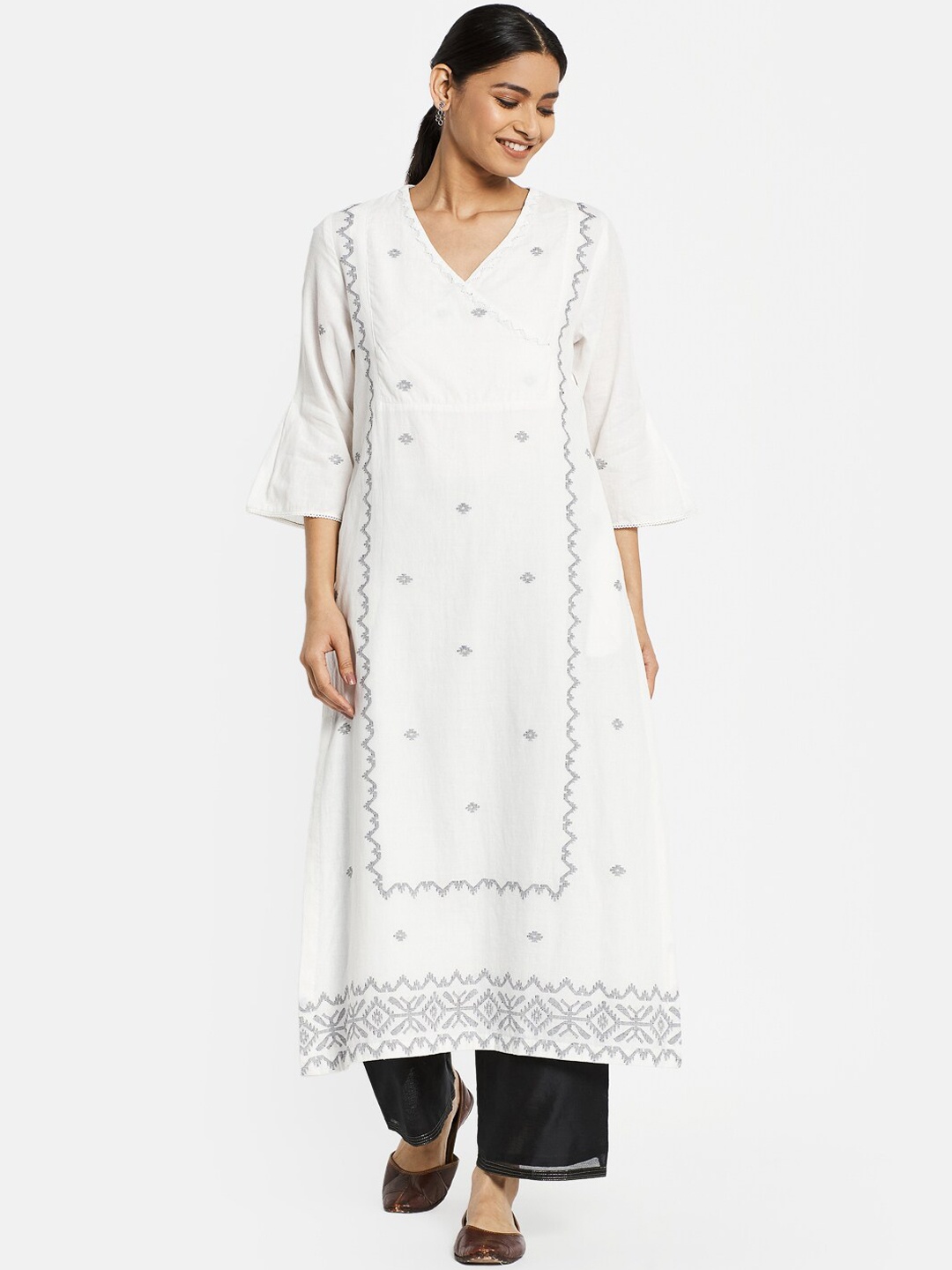 

Fabindia Women Off White Ethnic Motifs Cotton Kurta