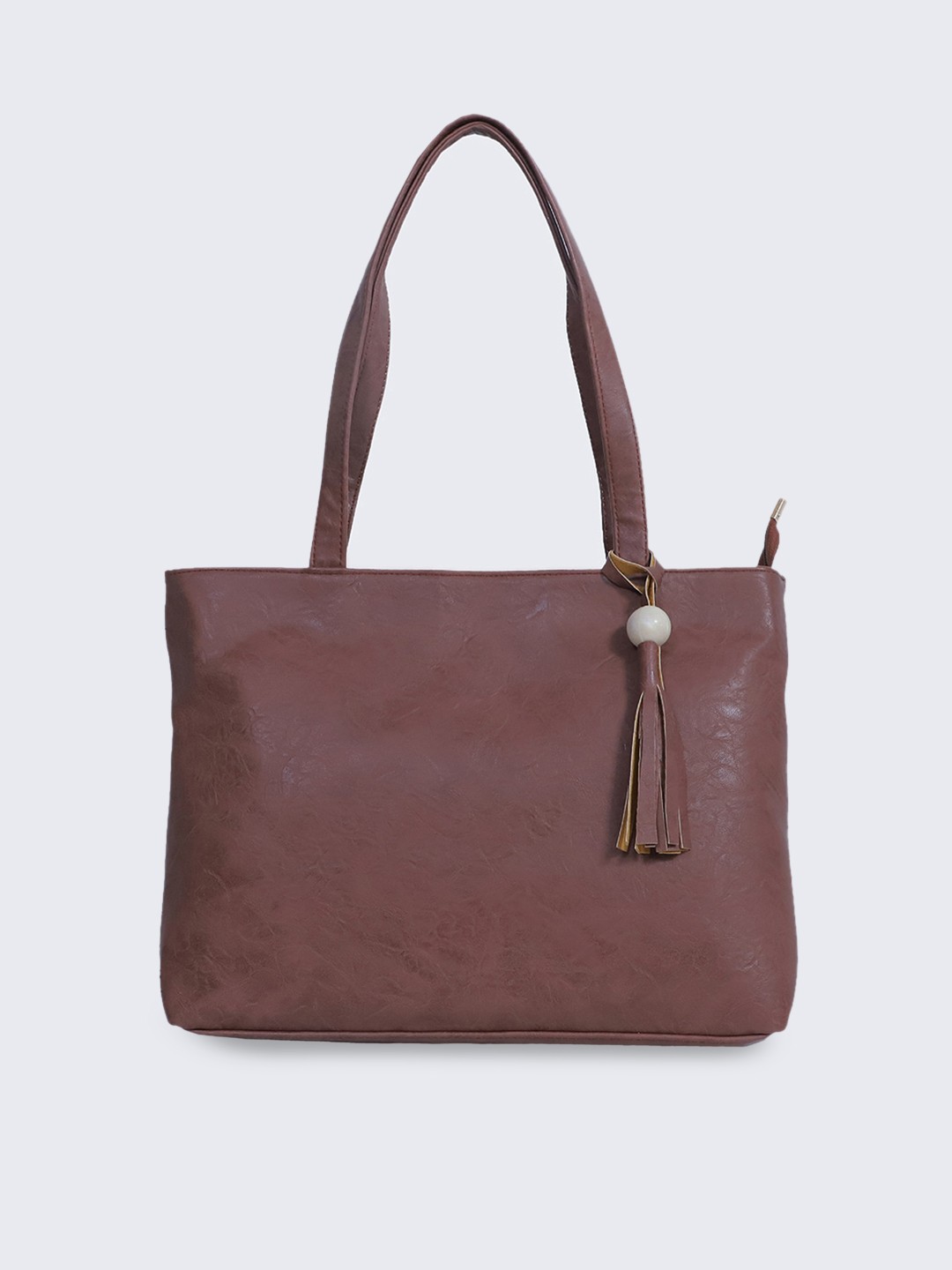 

FABBHUE Brown Textured PU Structured Shoulder Bag with Tasselled