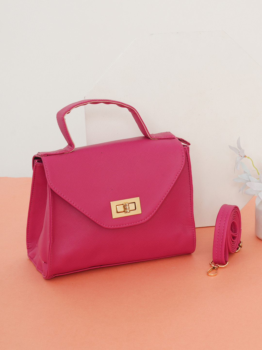 

FABBHUE Pink PU Structured Satchel