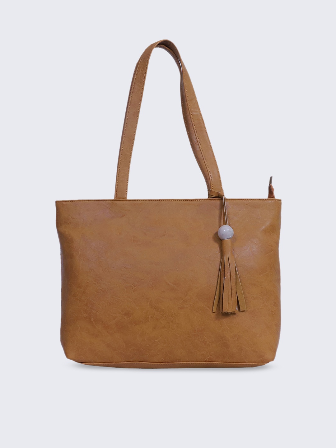 FABBHUE Mustard PU Shopper Shoulder Bag with Tasselled