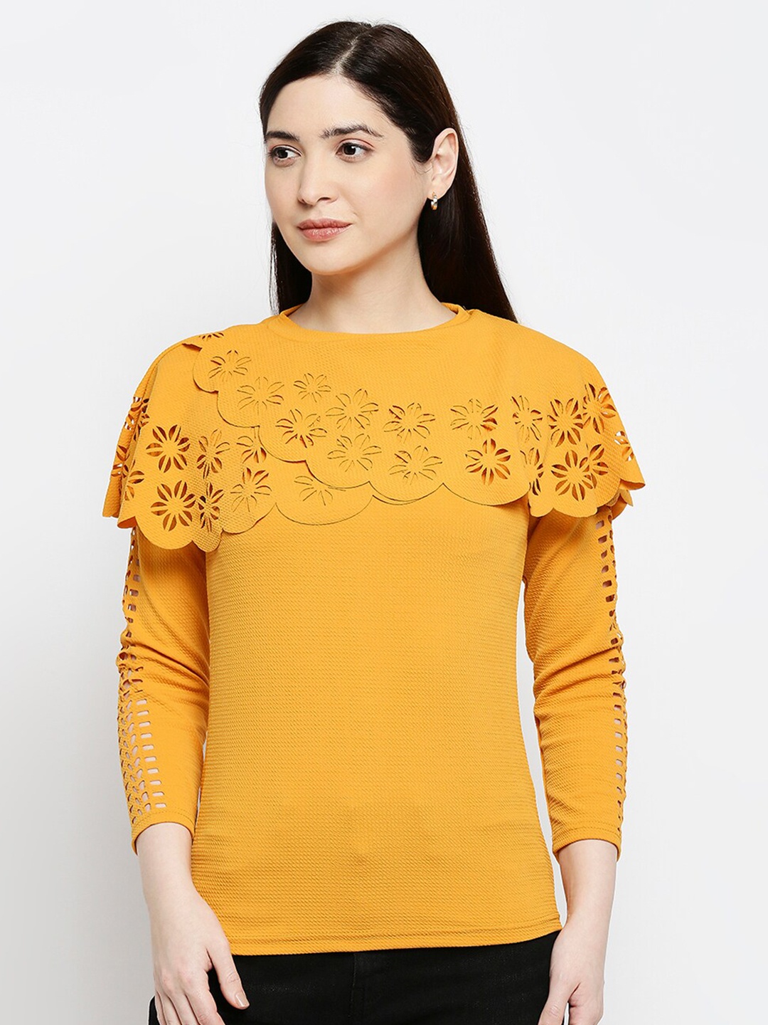 

Pretty Awesome Women Yellow Crepe Top