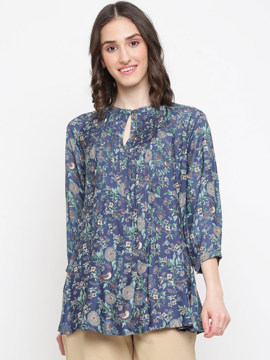 

Fabindia Women Blue & Green Viscose Rayon Printed Tunic