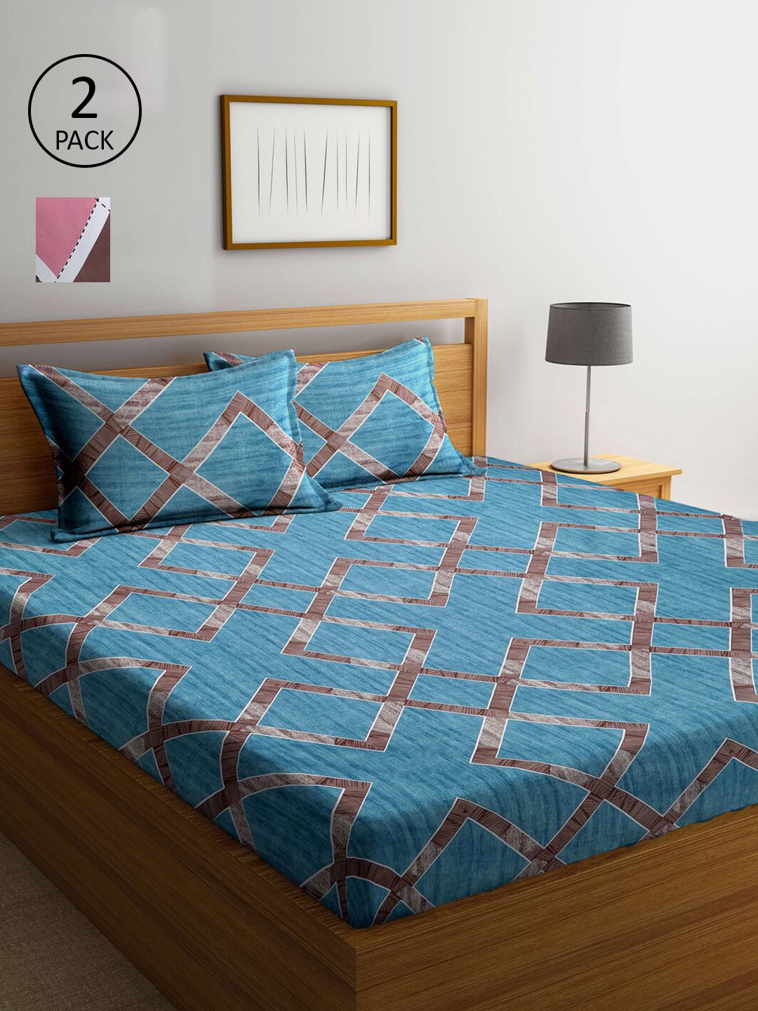 

KLOTTHE Blue & Pink Printed 210 TC 2 King Bedsheet with 4 Pillow Covers