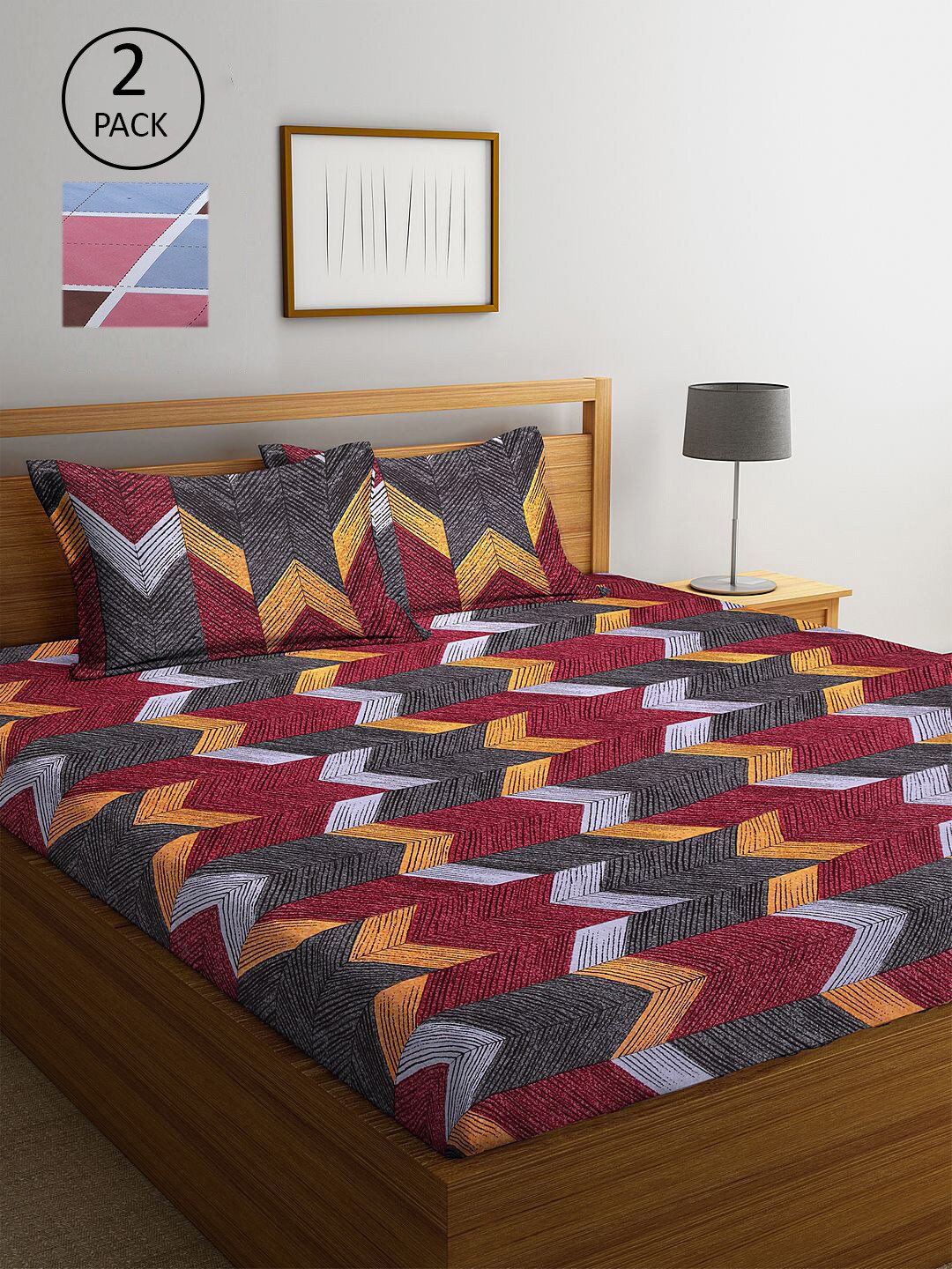 

KLOTTHE Multi Color 210 TC Printed Set of 2 King Cotton Bedsheet with 4 Pillow Covers