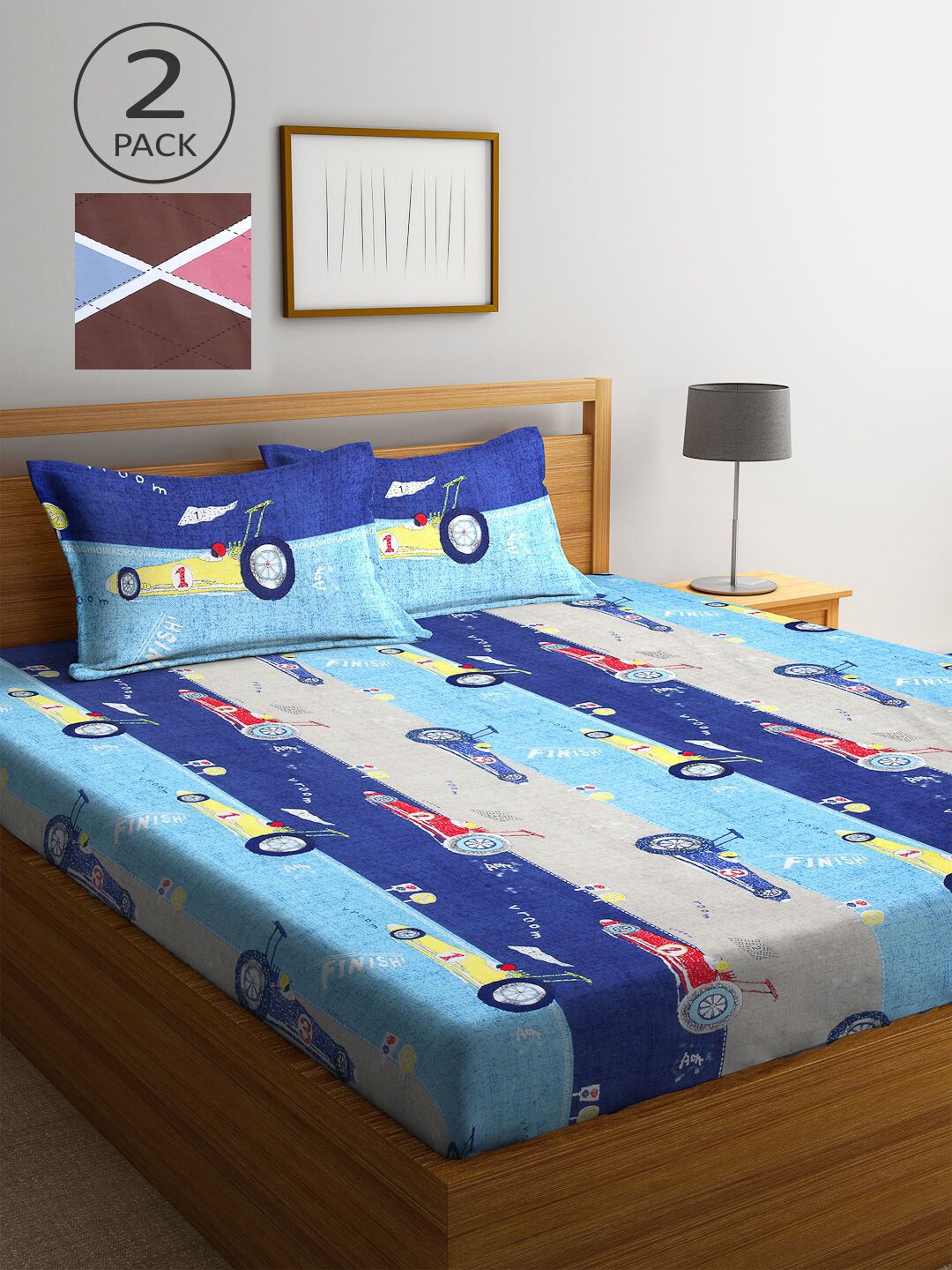 

KLOTTHE Multi Color 210 TC Printed Set of 2 King Cotton Bedsheet with 4 Pillow Covers