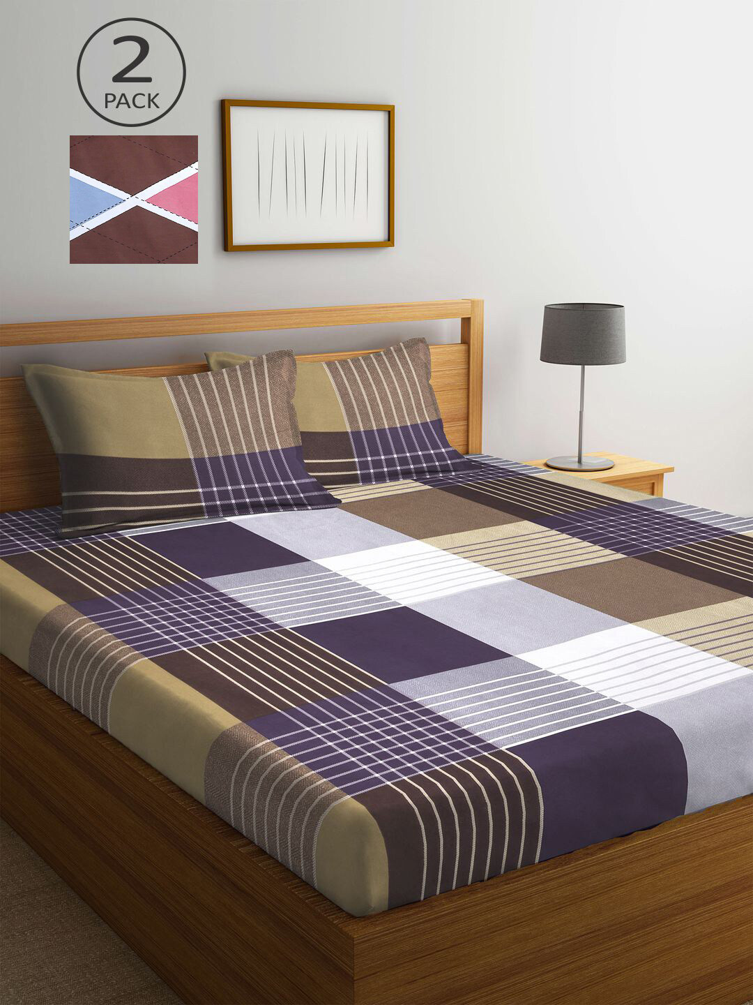 

KLOTTHE Multi Color 210 TC Printed Set of 2 King Cotton Bedsheet with 4 Pillow Covers