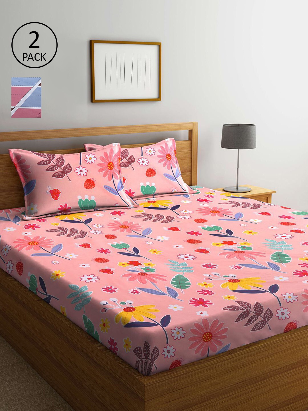 

KLOTTHE Multi Color 210 TC Printed Set of 2 King Cotton Bedsheet with 4 Pillow Covers