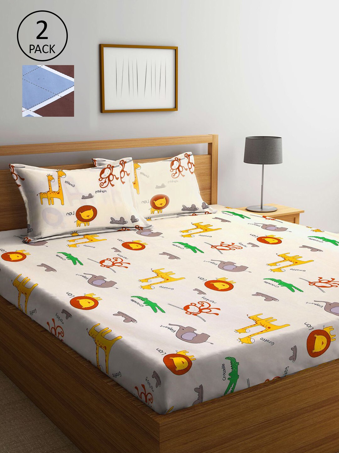

KLOTTHE Multi Color 210 TC Printed Set of 2 King Cotton Bedsheet with 4 Pillow Covers